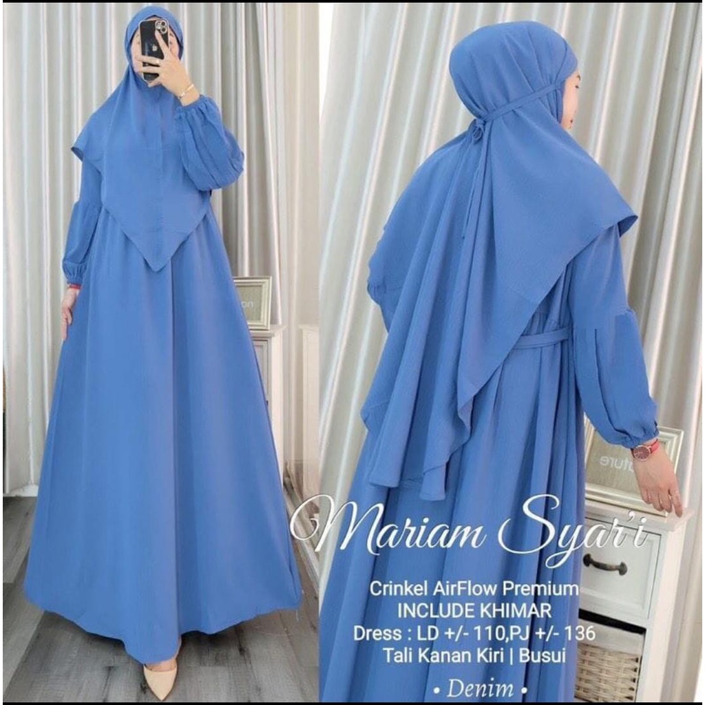 (EKSKLUSIF PREMIUM PRODUK) MARIAM SET KHIMAR SYARI WANITA MUSLIMAH AIRFLOW CRINCKLE DEODORA PREMIUM