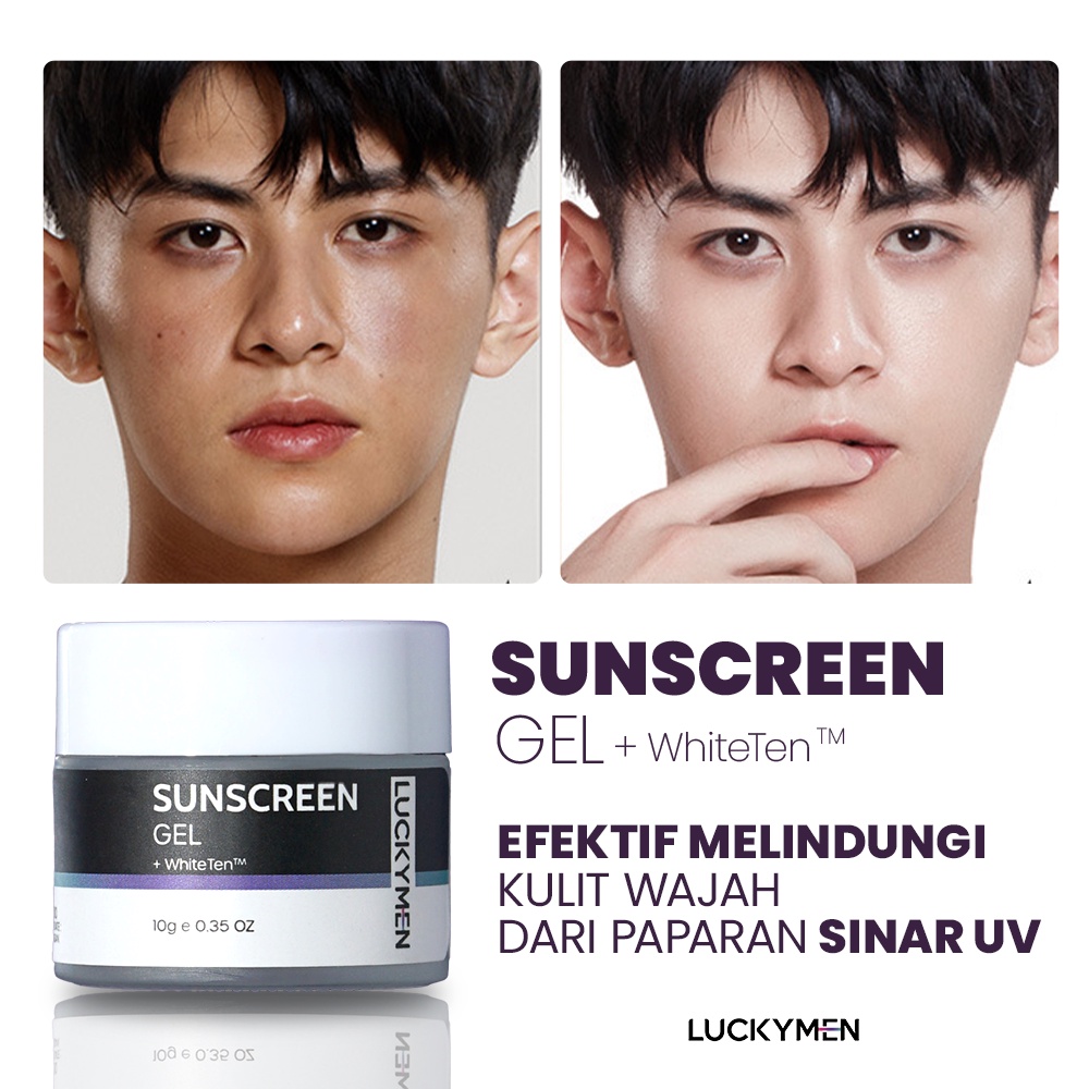 Krim Cream Pencerah pelindung Kulit Wajah dari Sinar UV Matahari Luckymen Sunscreen Gel Tabir Surya Penghilang Jerawat Acne Sunscreen Gel Original BPOM