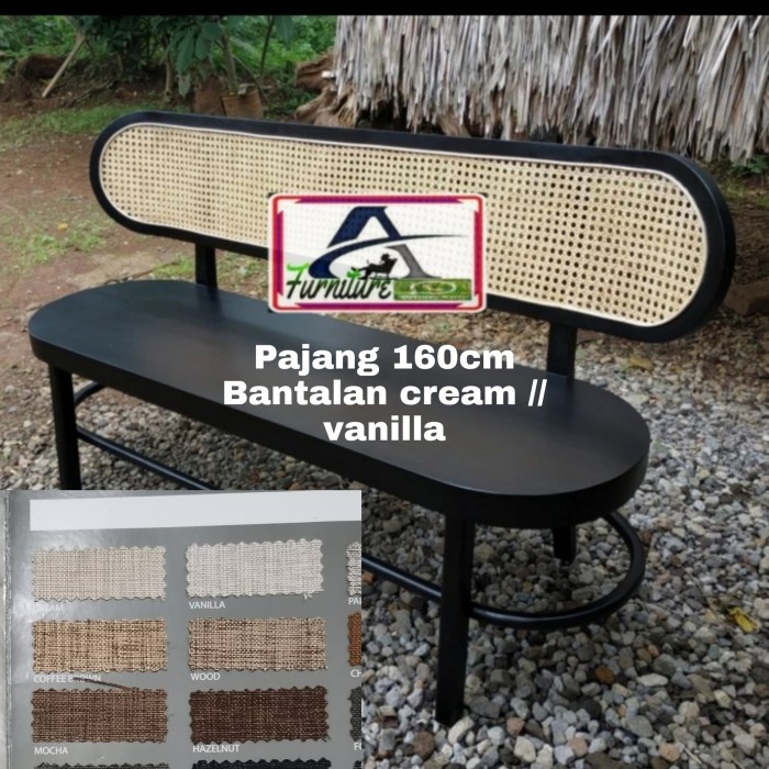 OM1 bench rotan kursi bangku sofa dining set kayu jati minimalis retro - panajang 160cm