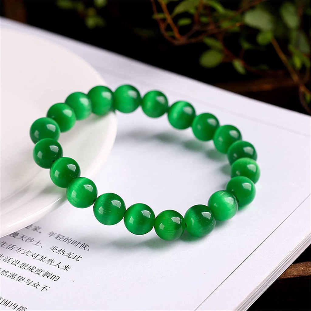 Gelang Batu Giok Hijau Lumut 8mm / Gelang Tasbih Elastis Warna Hijau Tua Transparan Pria Wanita / Gr