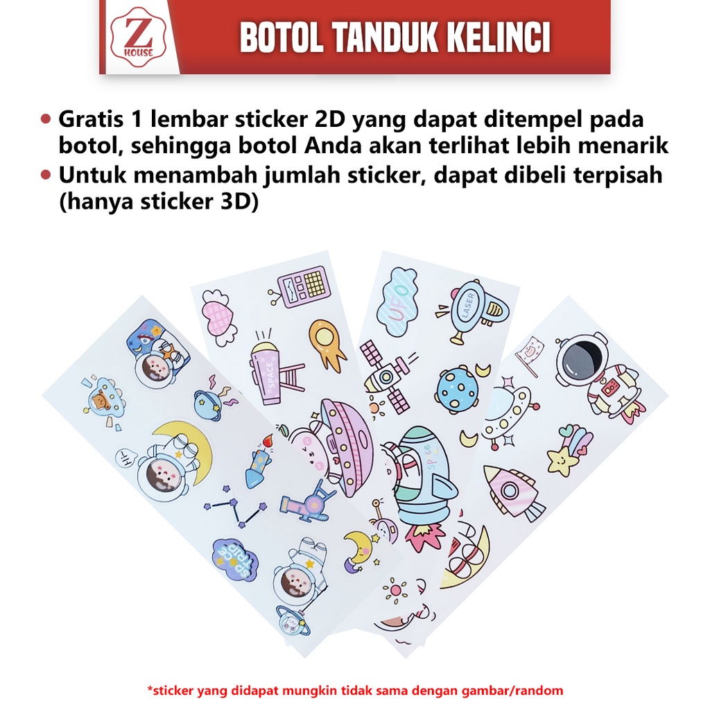 Botol Minum model karakter kelinci FREE stiker 2D Water Bottle Botol Minum Anak FREE TALI Model Kelinci 500ml BPA FREE