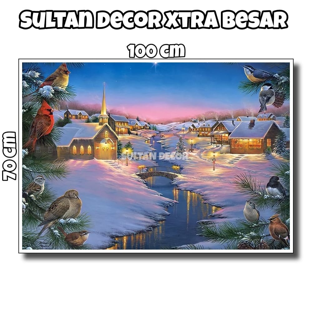 LUKISAN POSTER CETAK PEMANDANGAN ALAM SALJU XTRA BESAR UKURAN 100X70CM 150X100CM HIASAN DINDING PEMA
