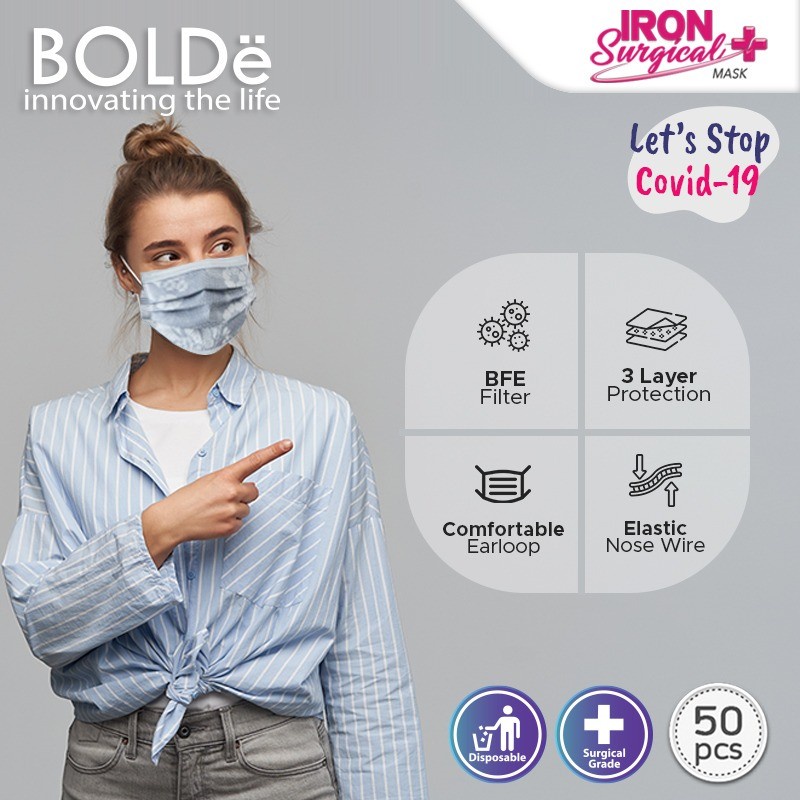 BOLDe Iron Surgical Mask 3 Ply - Masker Medis 3 Ply isi 50 Pcs Motif Batik