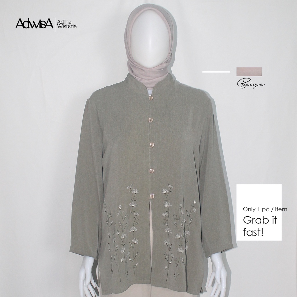 [NETT] AdwisA | Bonne grand Ginkgo Flower Embroidery Blouse - Sage Green (All Size fit to XL) [FREEO