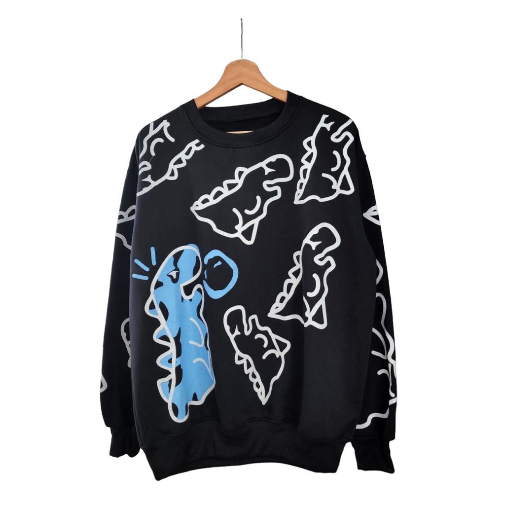 Sweatshirt Oversize Unisex Crayon Dino - Sweater karakter lucu ukuran oversize