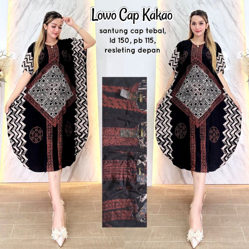 Daster Lowo Jumbo LD 150 CM Batik Cap Asli Handmade Pekalongan Rayon Premium / Kelelawar Kalong Batik Cap ( bukan sablon ) SUPER JUMBO Busui Friendly Daster Lowo  / Kaftan Lowo Cap Sogan Rayon Super / Premium Dress