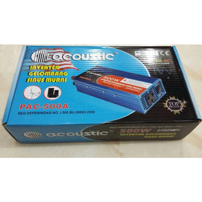 Acoustic PAC-500A Inverter Gelombang Sinus Murni 500W DC12V ke AC220V