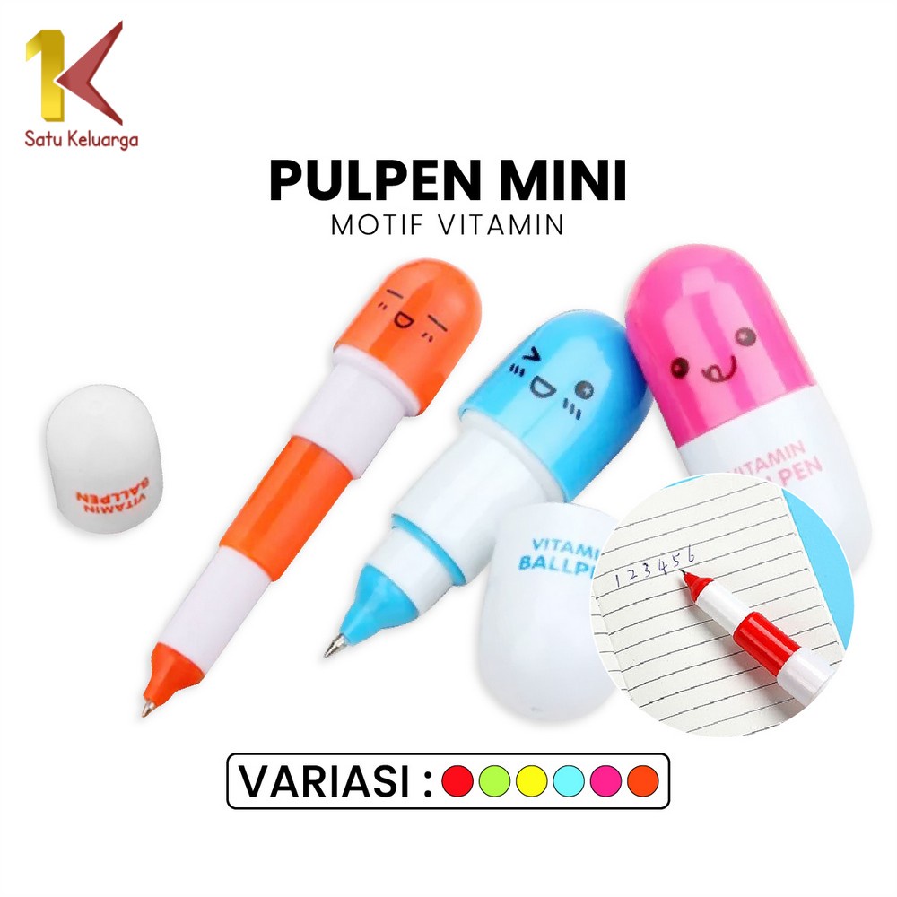 Satu Keluarga Pulpen Emoticon Vitamin A4 Pulpen Stationary Pen Unik / Pena Kapsul Souvenir Pernikaha