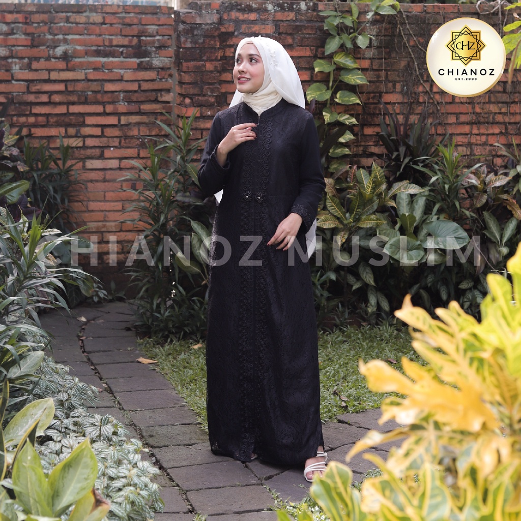 CHIANOZ Gamis Hitam Mewah Nikita Dress Brukat Renda Baju Lebaran Umroh Haji Manasik Pesta Akad 323 317