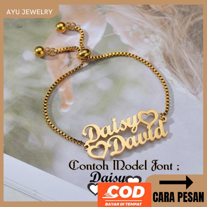 [New] Gelang Serut Ukir Nama Lapis Emas Kekinian Gelang Custom