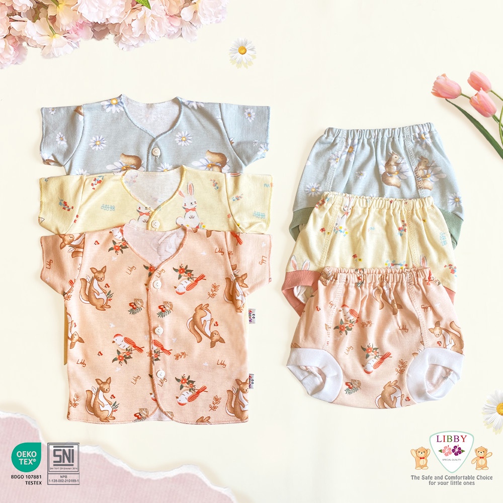 LIBBY Stelan Baju Pendek - Celana Pop Newborn (1 stel)