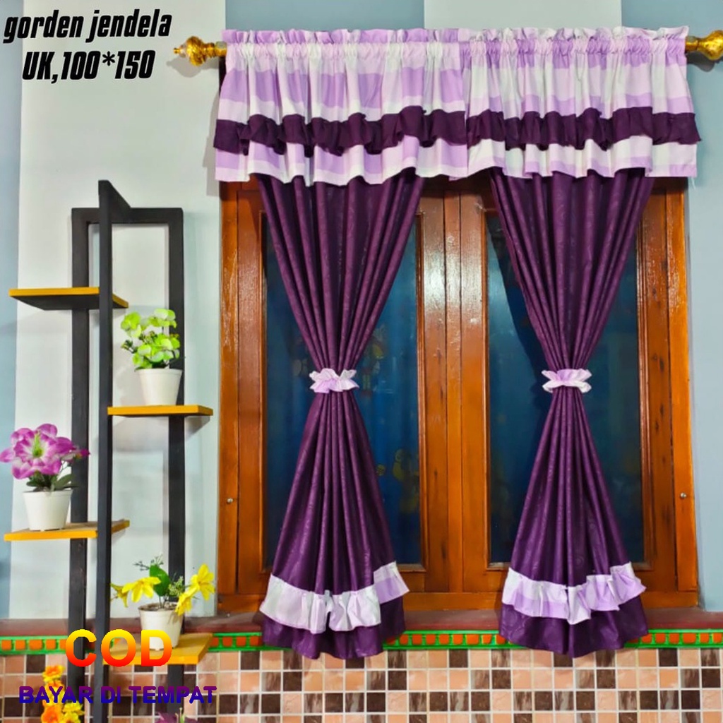 ✅COD Gorden Jendela Serut 100x150 Rumbai Poni Aneka Motif Dan Warna Dekorasi Perlengkapan Rumah