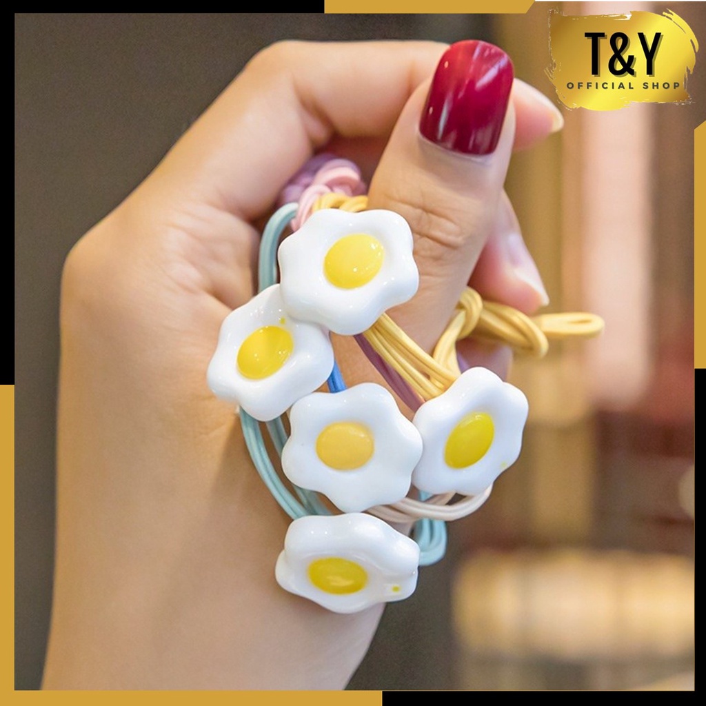 T&amp;Y Ikat Rambut Wanita Elastis 5IN1 Motif Telur Kunciran Rambut Fashion Korea Karet Rambut 5 IN 1 Aksesoris Wanita Gelang Karet Anak Perempuan Murah Import