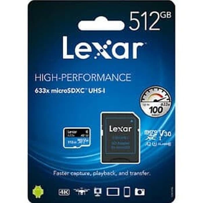 Lexar Microsd 512GB With Adapter Up to 100Mbps High Performance 633x