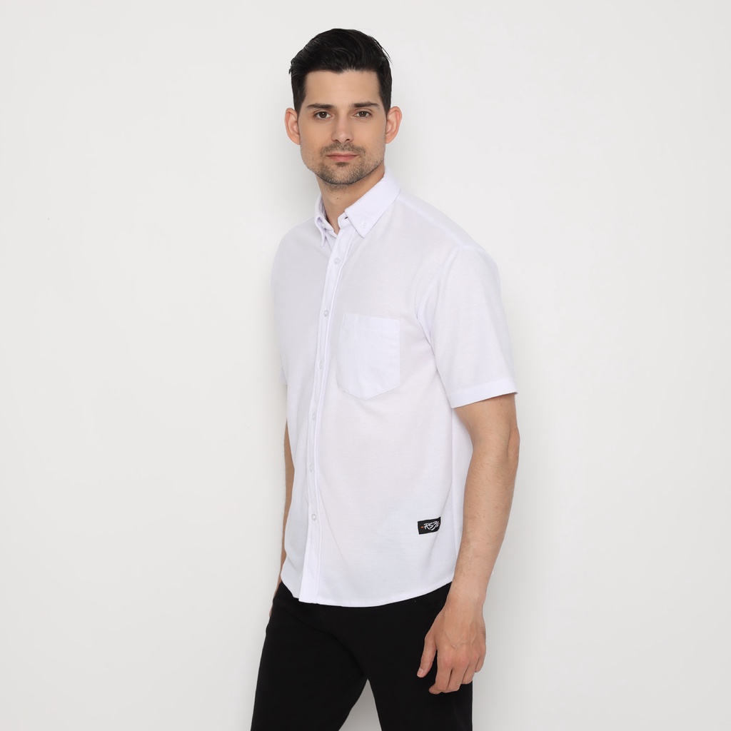 RS31 Baju Kemeja Michigan Shirt White Basic Cowok Jumbo - Kemeja Polo Pria Dailywear Lengan Pendek Santai Warna Putih Super Big Size