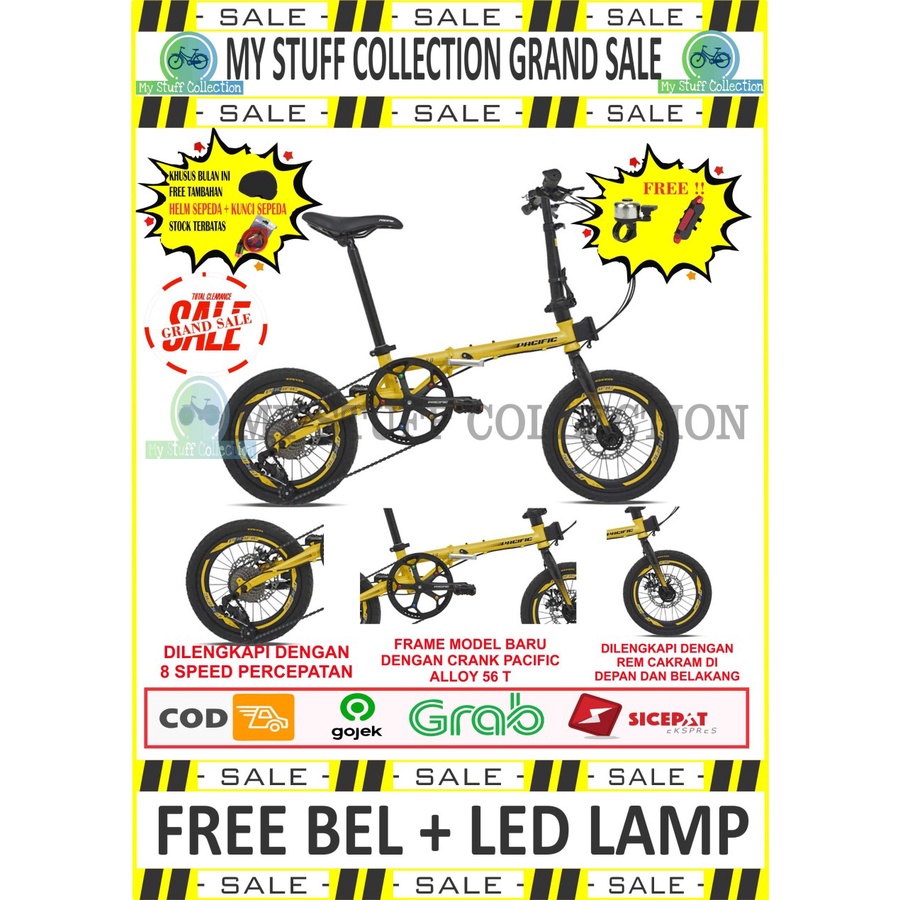 *Terbaru*Sepeda Lipat Pacific Flux 3.0 16 inch Disc Brake 8 Speed - Kuning