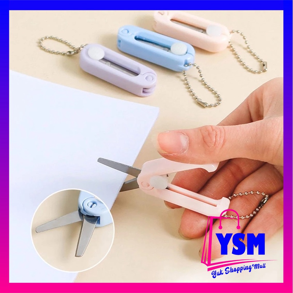 

YSM Gunting Lipat mini Portable tarik Stainless Steel Retractable Mini Folding Scissors Pemotong Kertas Paper Cutter lucu