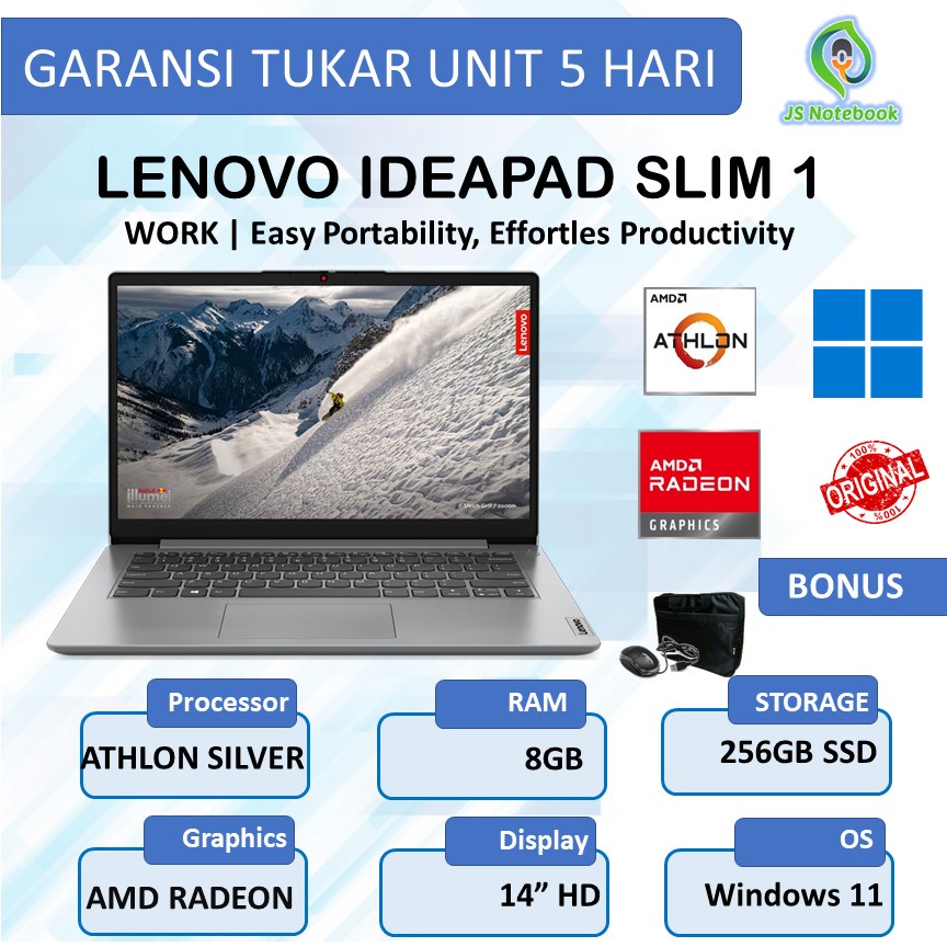 LAPTOP LENOVO IDEAPAD SLIM 1 AMD ATHLON SILVER 3050u 8GB 256SSD WIN 11