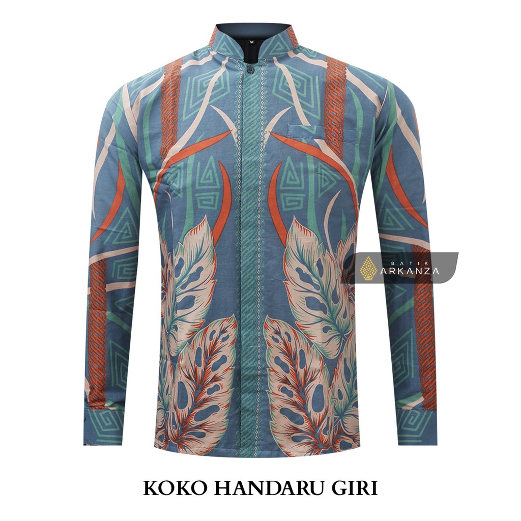 [KOKO BATIK HANDARU GIRI] BATIK ARKANZA Hem Atasan Kemeja Baju Batik Koko Kurta Pria Cowok Laki Laki Slimfit Full Lapis Furing Lengan Panjang Kerah Sanghai