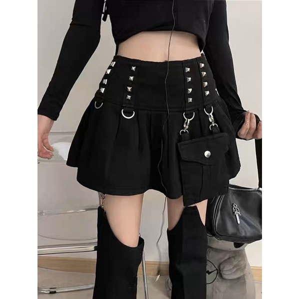 Women's Gothic Punk High Waist Fold Up Mini Skirt with Straight Pants (S/M/L) 8744