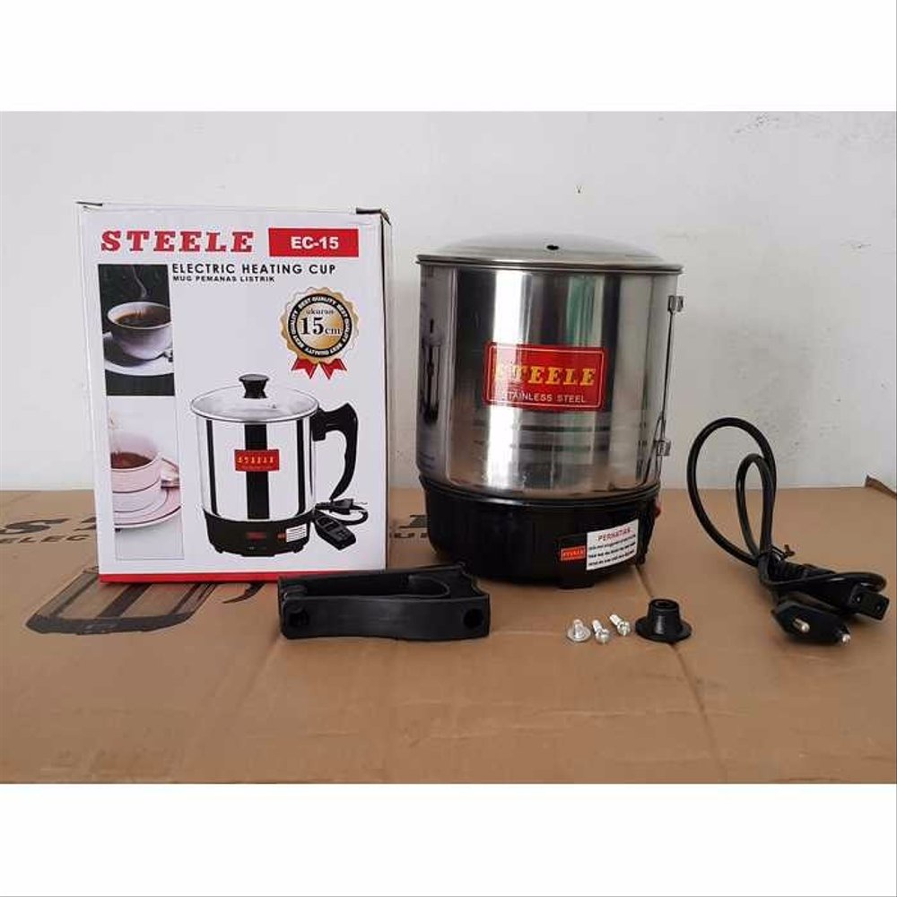 MUG LISTRIK STEELE BERBAGAI UKURAN /  TEKO LISTRIK STAINLESS / Pemanas Air Listrik STEELE / ELECTRIC HEATING CUP