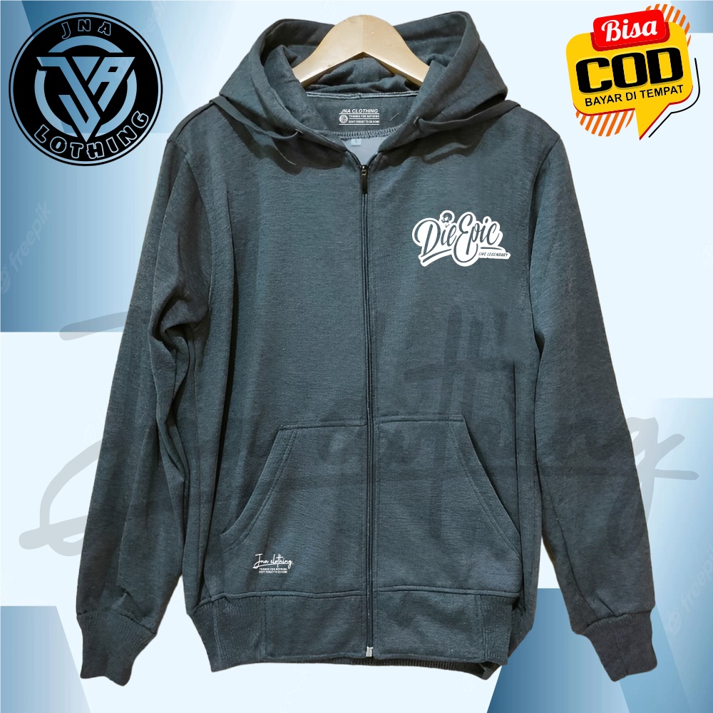 Jaket Hoodie Resleting Sablon Die Epic Abu Tua Zipper Distro Unisex COWOK CEWEK Terbaru 2023 Sweater Seleting Keren Kekinian