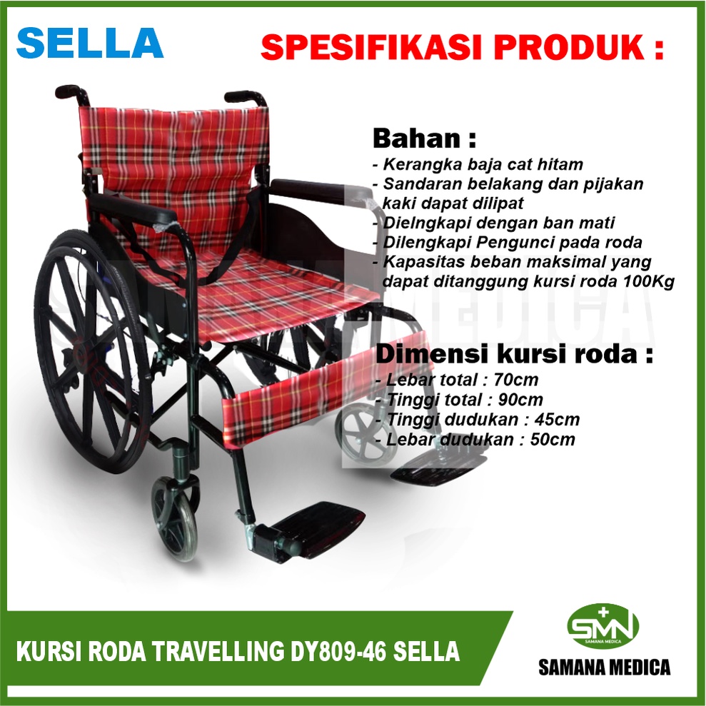 KURSI RODA travelling motif SELLA KY809-46B Velg Racing / Velg Bintang cat besi hitam ban mati