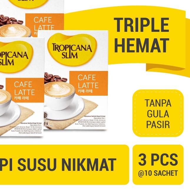 

֍ Triple Pack - Tropicana Slim Cafe Latte 10 Sachet 14 gram - Kopi Susu Nikmat Tanpa Gula Pasir ♪