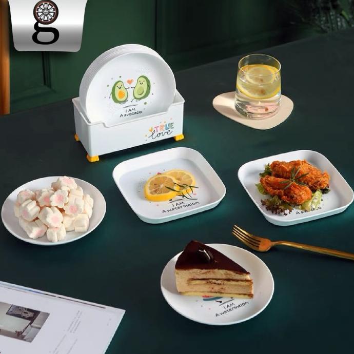 Termurah Piring Saji Snack Buah Kue Anak Plastik Set 8Pcs Motif Buah Kotak New