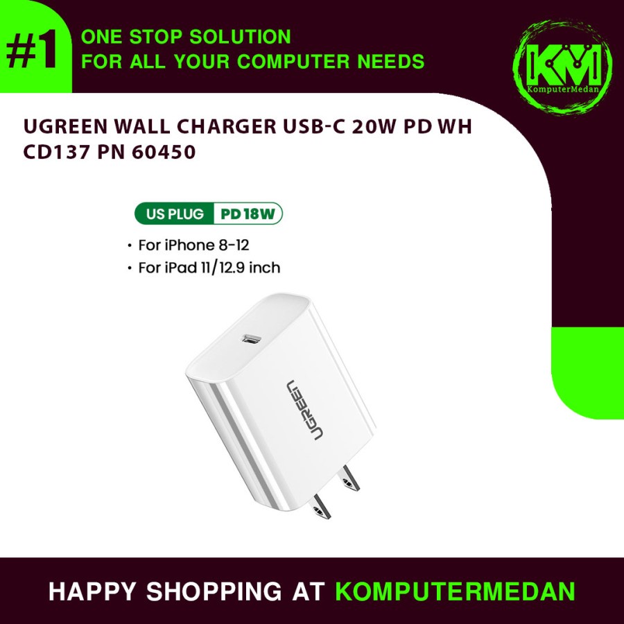 UGreen Wall Charger USB-C 20W PD WH - CD137 PN 60450