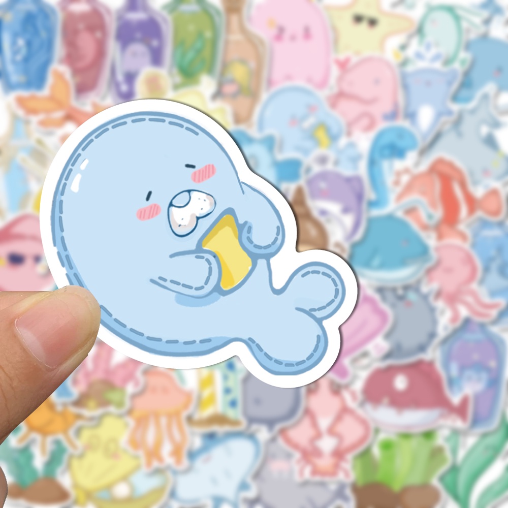 50pcs Ocean Life Cartoon Cute Stickers Children's Funny Handbooks Computer Water Cup Decoration Waterproof Decal