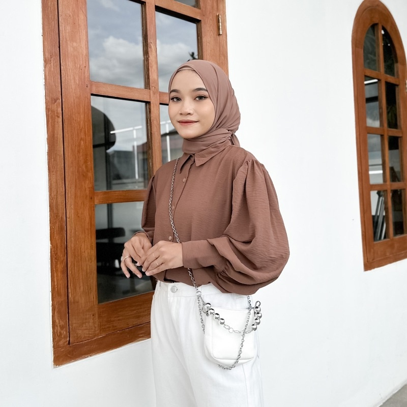 Kemeja Blouse Crinkle Wanita Lengan Panjang Bw04