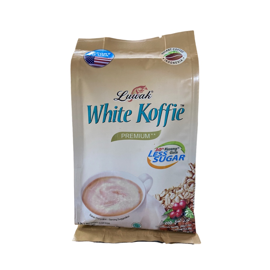 Luwak White Coffie Premium Less Sugar 20g isi 10pcs