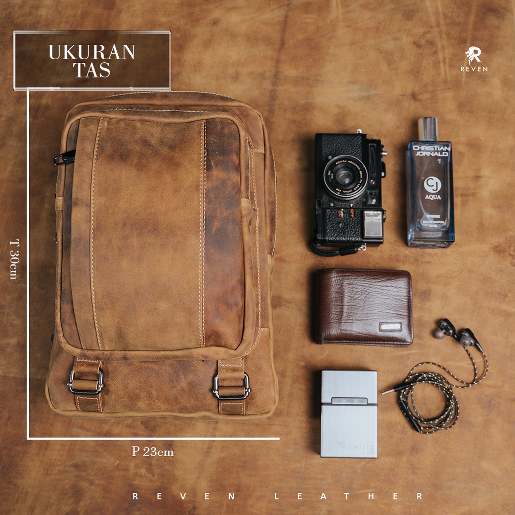 Tas Selempang Besar Pria Muat Tablet Original 100% Kulit Sapi Asli - AMMAR SLINGBAG by Crown Leather