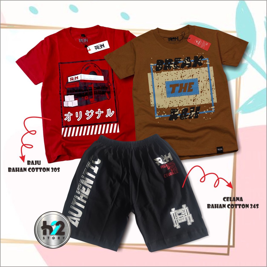 Paket 2 Kaos 1 Celana Boxer Anak / Setelan Kaos Distro Anak Celana Boxer Setelan Atasan Anak dan Celana Usia 3-4 Tahun By H22Story