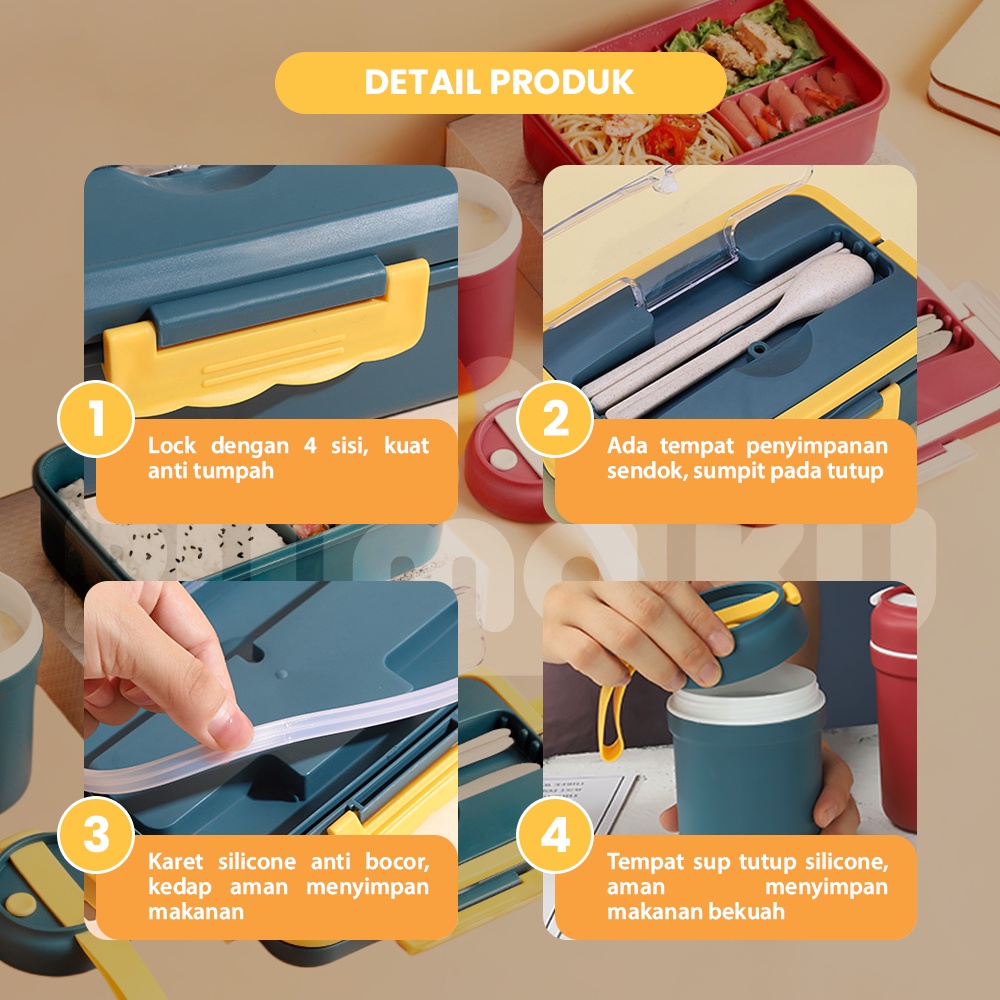 Rumaku Lunchbox set Jerami Kotak Makan Bekal Tempat Makan dan Mangkuk Sup 1000ml/330ml Free Sendok BPA FREE