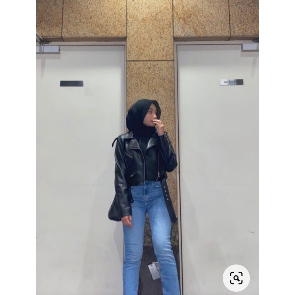 Jaket Kulit Wanita Crop Ootd Mamba