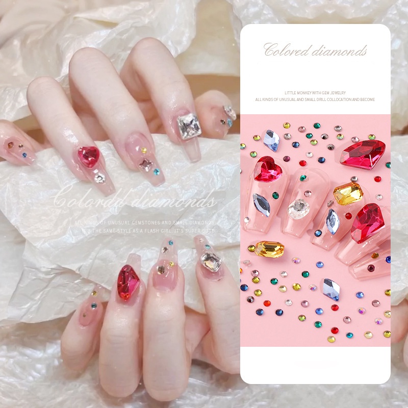 1 Kotak Kantong Berlian Imitasi Bentuk Asimetris Untuk Dekorasi Nail Art DIY