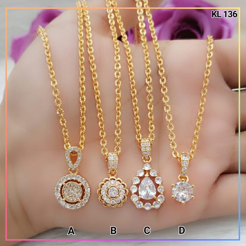 Kalung xuping dewasa bulat permata zirqon perhiasan lapis emas gold KL 136