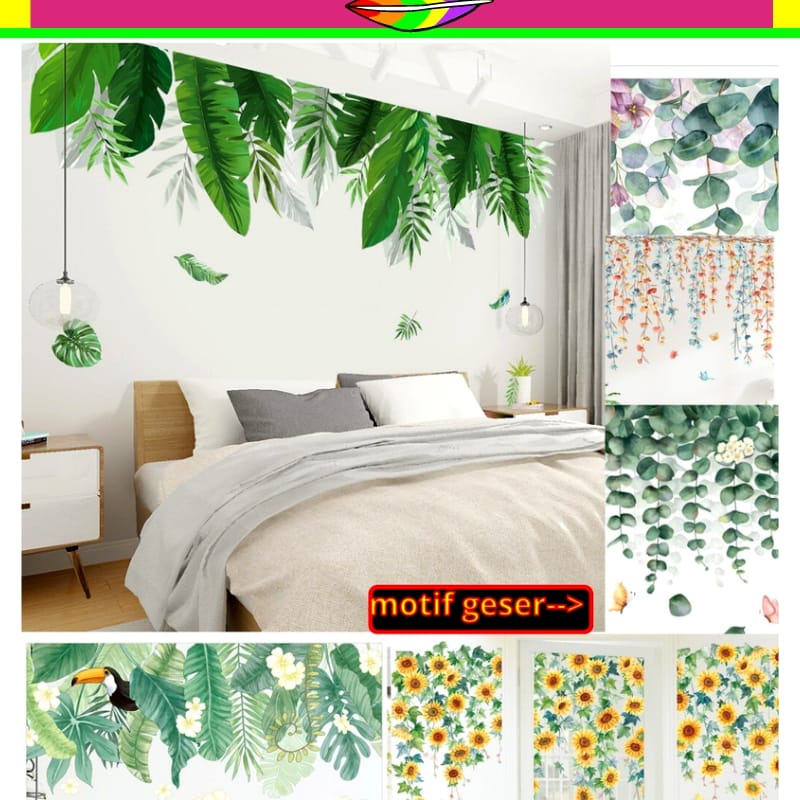 STIKER KACA WALL STIKER SETIKER STICKER DINDING SALUR SULUR DAUN PISANG HIJAU POHON JUNTAI WALLPAPER