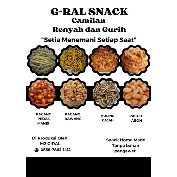 

Aneka camilan/Camilan murah/Stik Sawi//Keripik pangsit/keripik pangsit pedas/keripik pangsit pedas manis/kacang pedas manis/kacang bawang/pastel/kuping gajah/kelici/potil