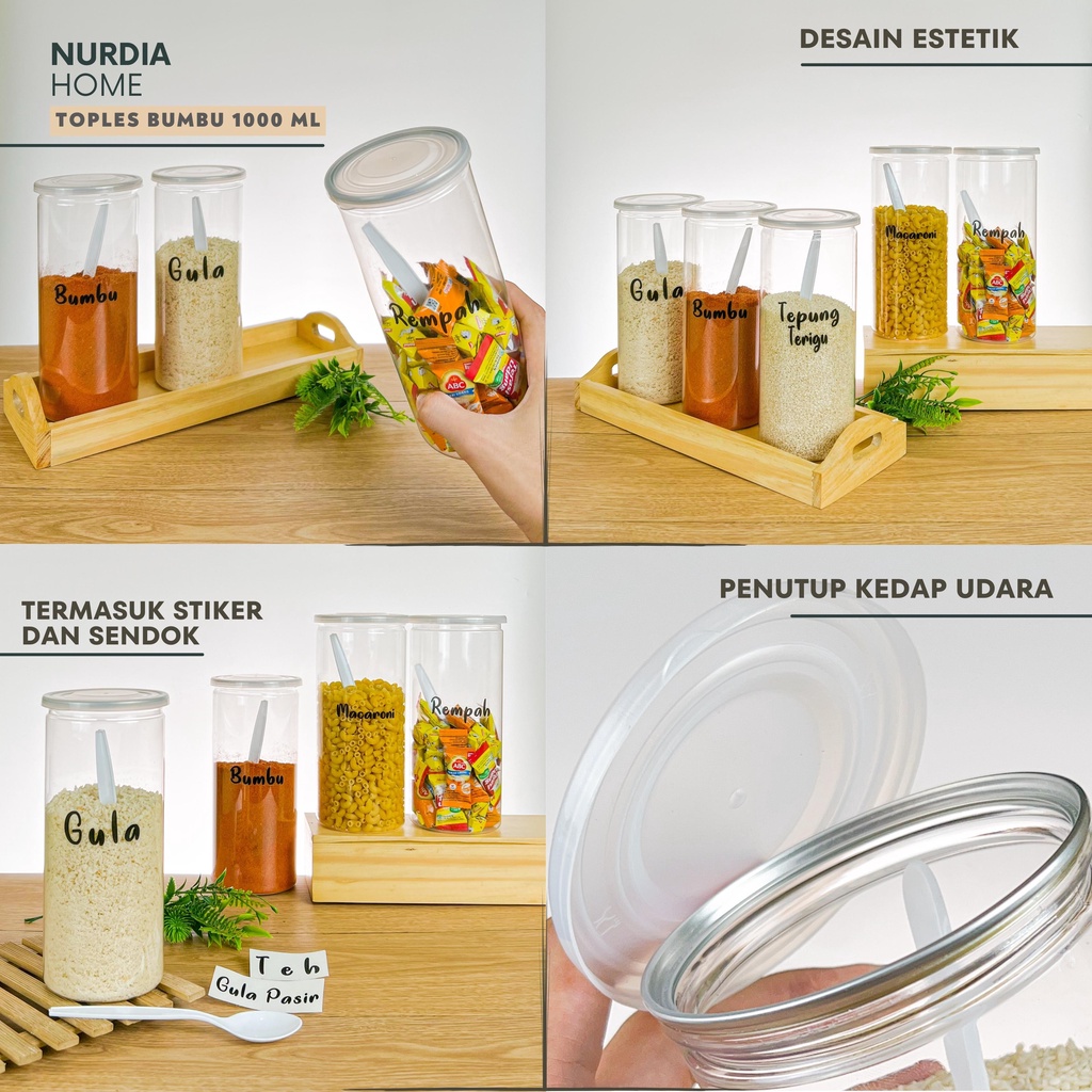 Toples Bumbu Dapur 1000 ml Nurdia Home (Tempat bumbu dapur / Wadah bumbu dapur / Botol bumbu)  - J06