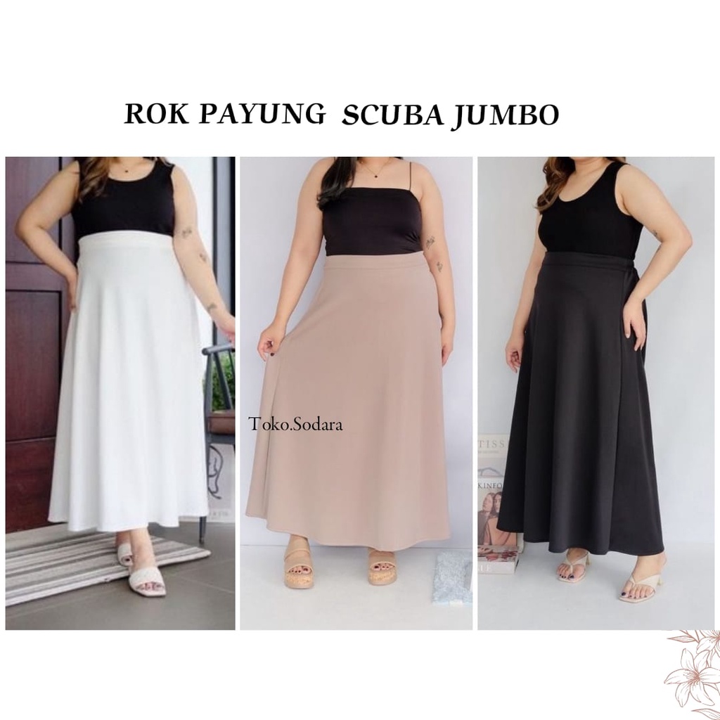 Rok Jodda Scuba Jumbo Semi Payung // Rok Wanita Terbaru Muat BB 80 - 85 Kg // Rok Scuba