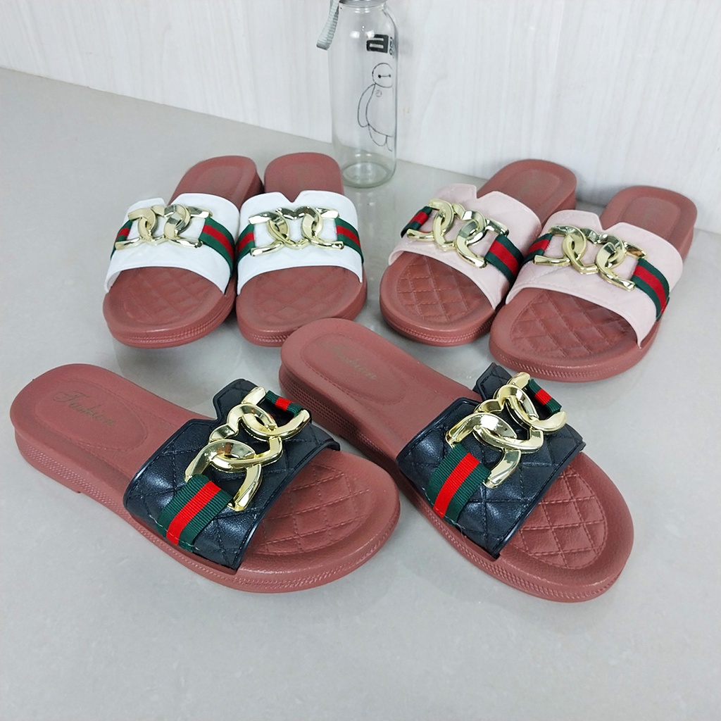 Sandal Slop Flat Sandal Wanita Slip On Fashion Style Korea Motif Sandal Cewek Kasual Nyaman PVC Satu7an SPT-50