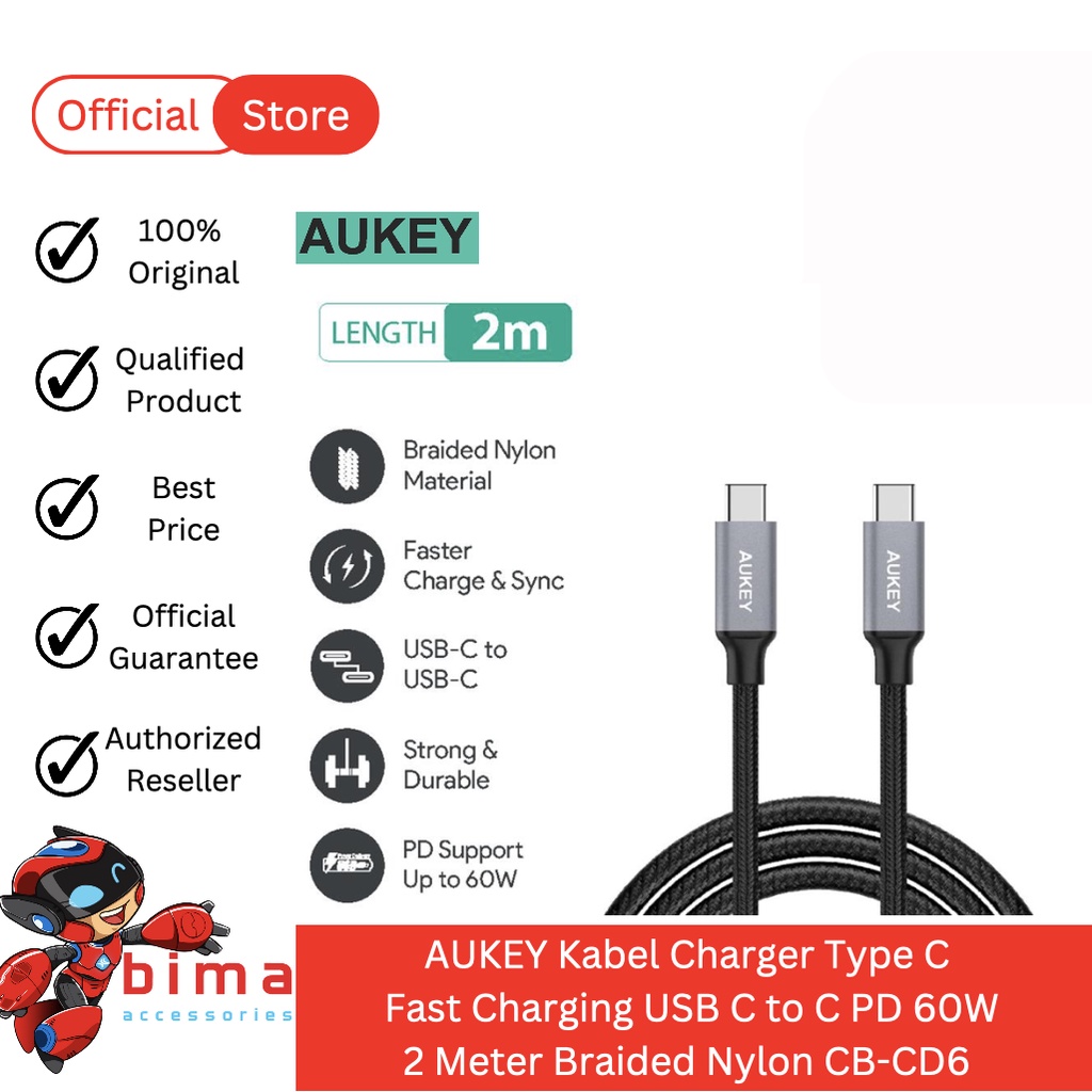 Jual Aukey Kabel Charger Type C Fast Charging Usb C To C Pd W Meter Braided Nylon Cb Cd