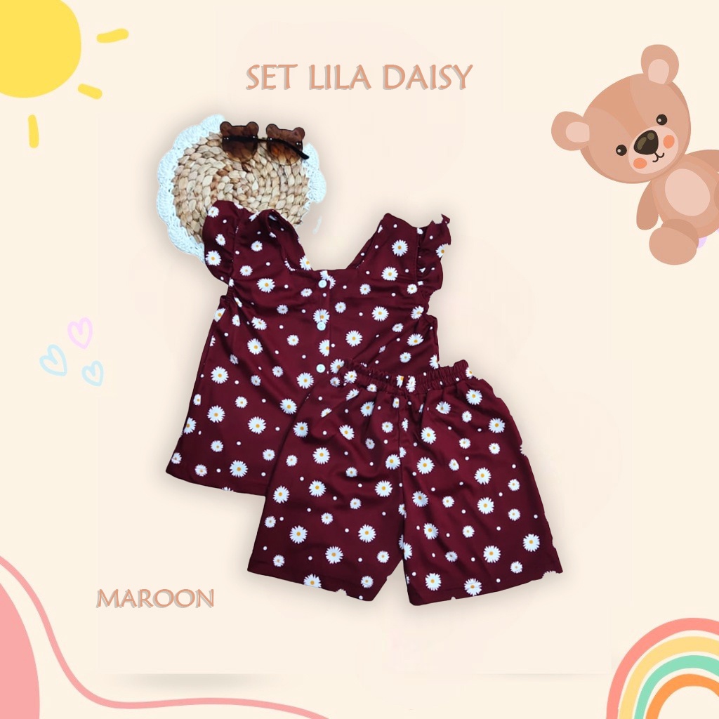 IL - SET ANAK LILA DAISY / SETELAN ANAK PEREMPUAN MOTIF BUNGA