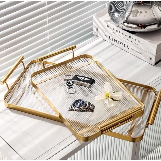 Gold Acrylic Stripes Luxury Tray / Nampan Cantik Pajangan Emas Akrilik
