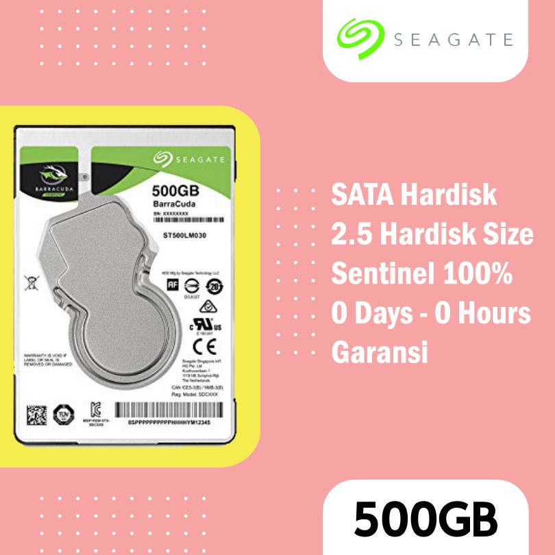 Hardisk Internal 2.5" Seagate Barracuda 500GB Sentinel 100% 0 Days 0 Hours Baru Bergaransi