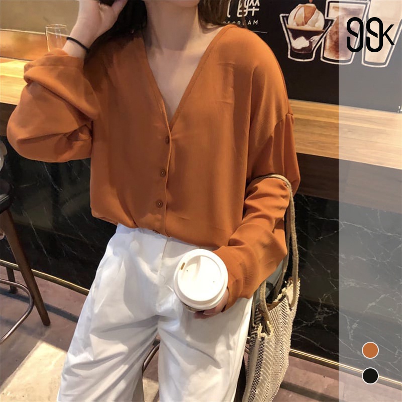 Casual Long Sleeve Vneck Pakaian Wanita 1638