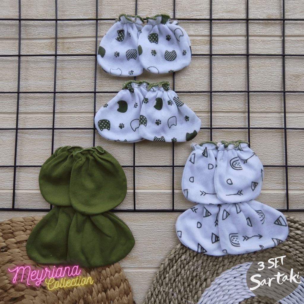 Seri Matcha / Olive - 3 PCS Sarung Tangan 3 PCS Sarung Kaki Bayi Baru Lahir Sartaki Meyriana Collection